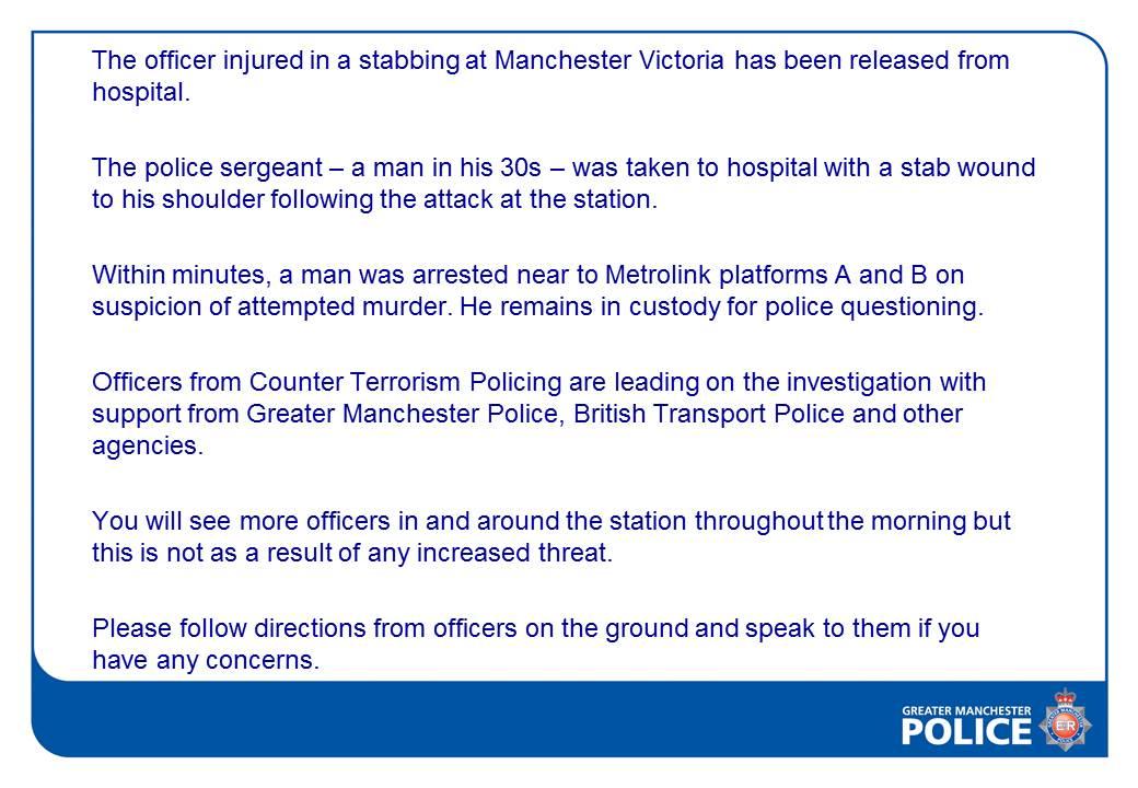 Three people - including one police officer - have been stabbed in an attack at Victoria Station tonight.